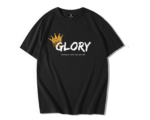 T-shirt oversize premium noir SportiStyles avec grand texte GLORY blanc et couronne dorée design motivant