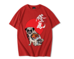 T-shirt oversize premium rouge SportiStyles avec imprimé chien samouraï dojo japonais