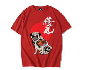 T-shirt oversize premium rouge SportiStyles avec imprimé chien samouraï dojo japonais